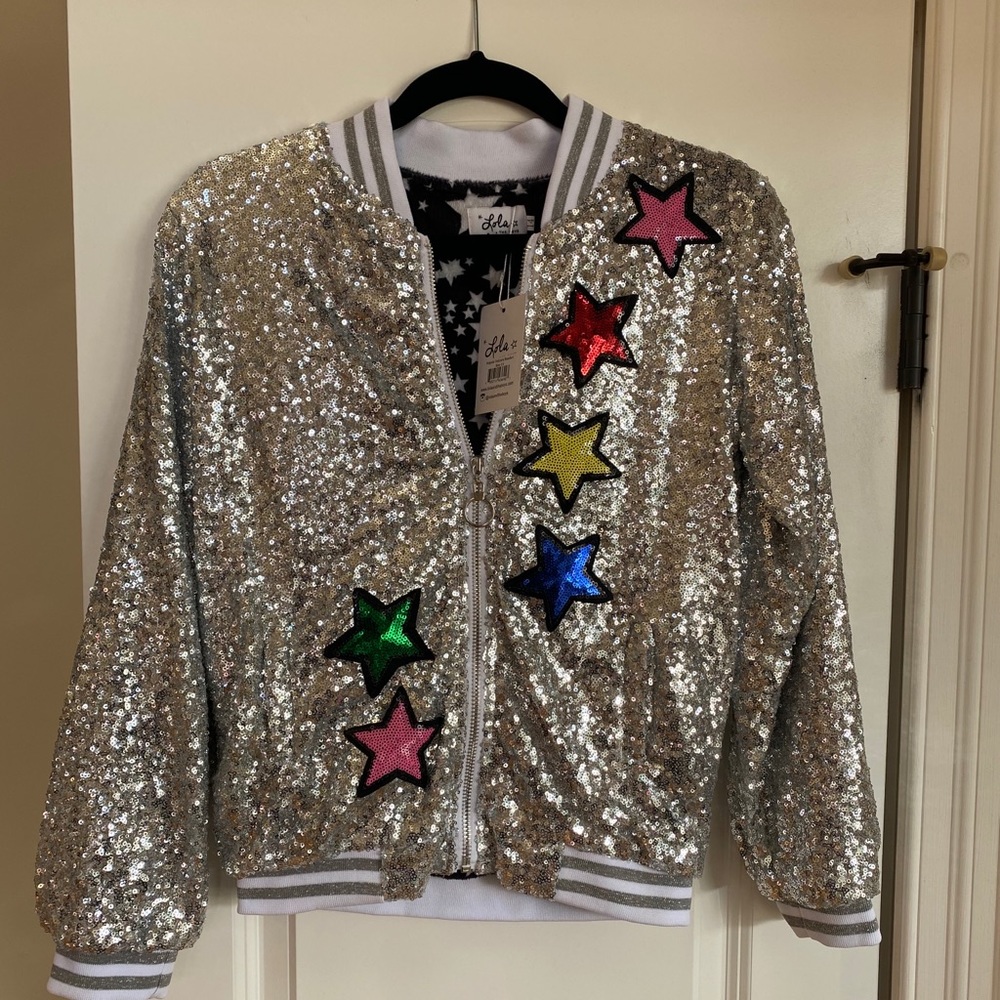 NWT Lola and the Boys Sequined Unicorn Bomber